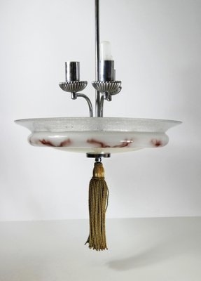 Art Deco Nickel-Plated, Marble & Glass Pendant Chandelier, 1930s-UWE-798174