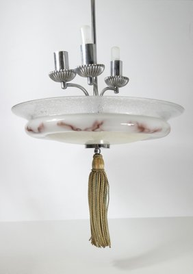 Art Deco Nickel-Plated, Marble & Glass Pendant Chandelier, 1930s-UWE-798174