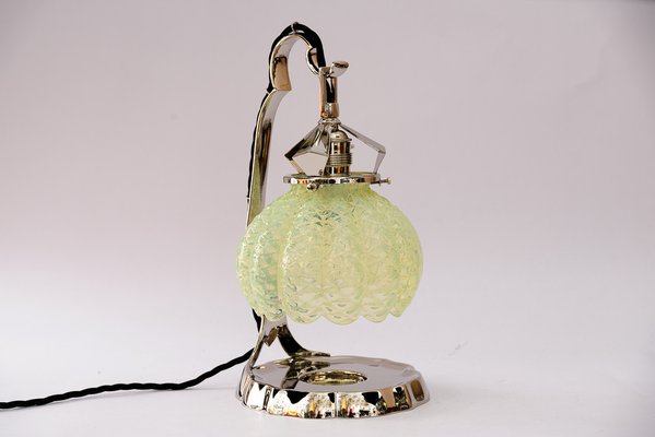 Art Deco Nickel Table Lamp with Opaline Glass Shade, Vienna, 1920s-SPD-1794520