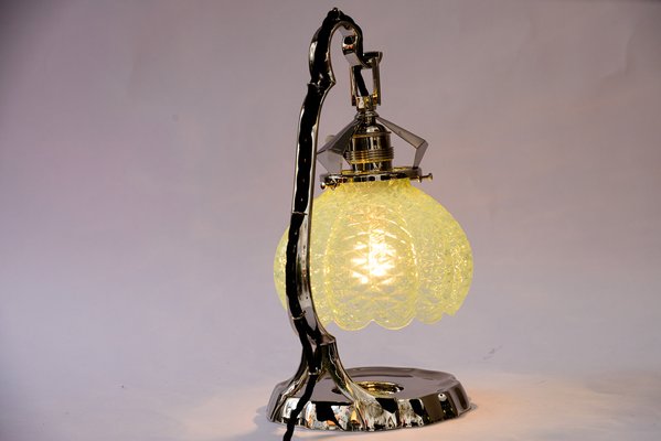 Art Deco Nickel Table Lamp with Opaline Glass Shade, Vienna, 1920s-SPD-1794520