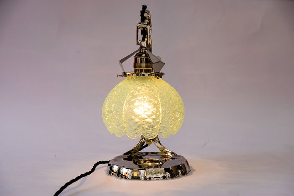 Art Deco Nickel Table Lamp with Opaline Glass Shade, Vienna, 1920s-SPD-1794520