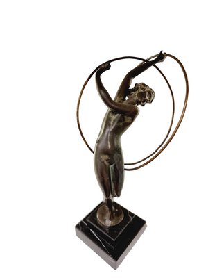 Art Deco Nude Female Figurine Dancing with Hoops in the style of Max Le Verrier, 1930s-SAK-1811342