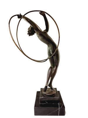 Art Deco Nude Female Figurine Dancing with Hoops in the style of Max Le Verrier, 1930s-SAK-1811342