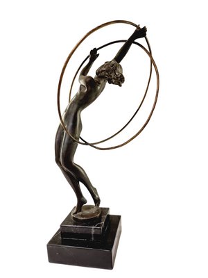 Art Deco Nude Female Figurine Dancing with Hoops in the style of Max Le Verrier, 1930s-SAK-1811342