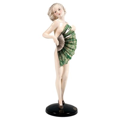 Art Deco Nude with Fan Figurine by Josef Lorenzl for Goldscheider, Vienna, Austria, 1936-EMT-1757306