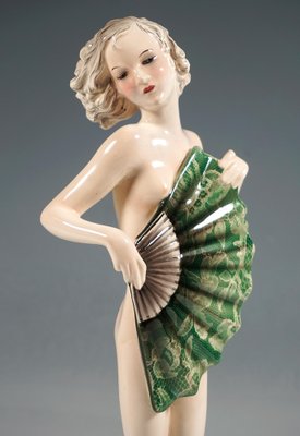 Art Deco Nude with Fan Figurine by Josef Lorenzl for Goldscheider, Vienna, Austria, 1936-EMT-1757306