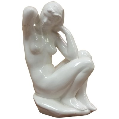 Art Deco Nude Woman Sitting Sculpture, 1940s-TZ-684021