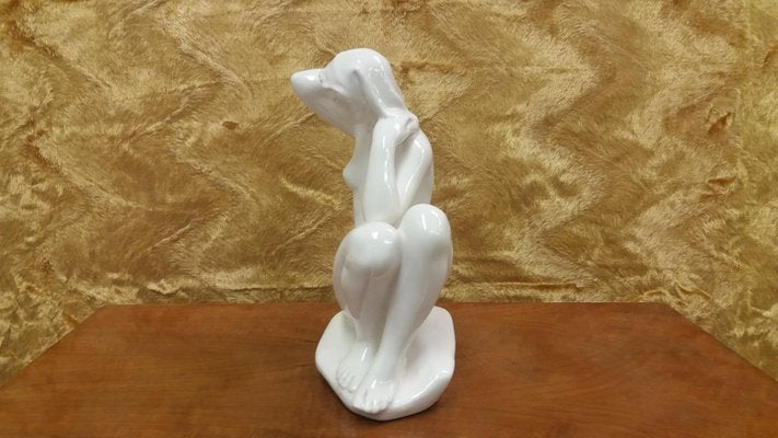 Art Deco Nude Woman Sitting Sculpture, 1940s-TZ-684021