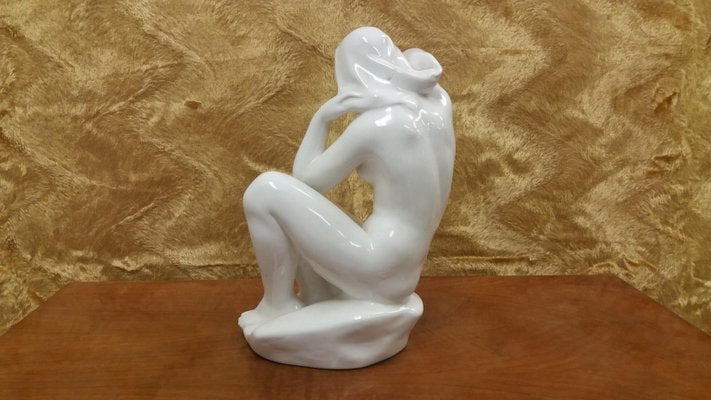 Art Deco Nude Woman Sitting Sculpture, 1940s-TZ-684021