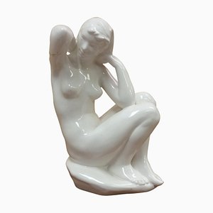 Art Deco Nude Woman Sitting Sculpture, 1940s-TZ-684021