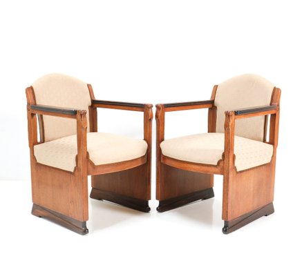 Art Deco Oak Amsterdamse School Armchairs attributed to Hildo Krop for T Woonhuys, Set of 2-MY-1313362