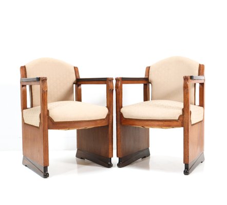 Art Deco Oak Amsterdamse School Armchairs attributed to Hildo Krop for T Woonhuys, Set of 2-MY-1313362