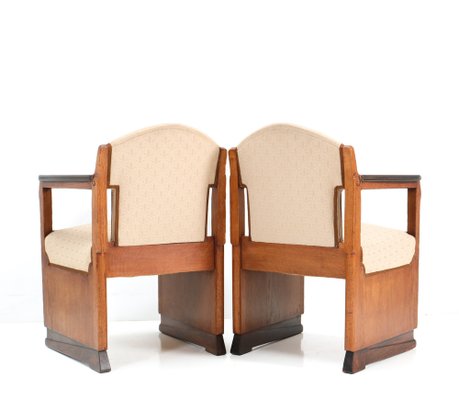 Art Deco Oak Amsterdamse School Armchairs attributed to Hildo Krop for T Woonhuys, Set of 2-MY-1313362