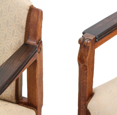 Art Deco Oak Amsterdamse School Armchairs attributed to Hildo Krop for T Woonhuys, Set of 2-MY-1313362