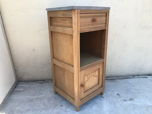 Art Deco Oak Bedside Table with a Gray Marble Top, 1920s-WQQ-1365301