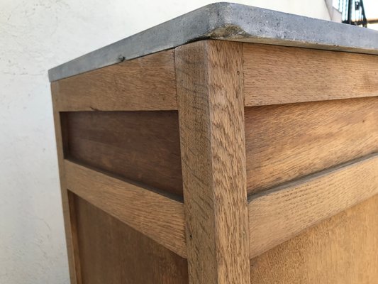 Art Deco Oak Bedside Table with a Gray Marble Top, 1920s-WQQ-1365301