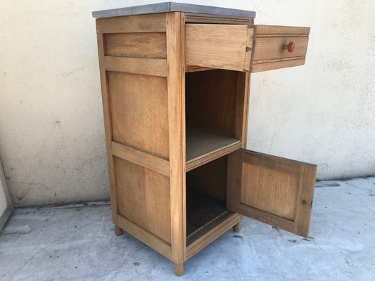 Art Deco Oak Bedside Table with a Gray Marble Top, 1920s-WQQ-1365301