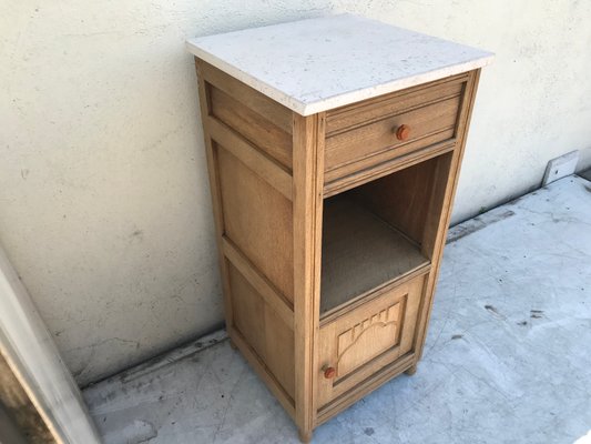 Art Deco Oak Bedside Table with a Marble Top, 1920s-WQQ-1365299