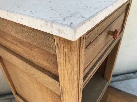 Art Deco Oak Bedside Table with a Marble Top, 1920s-WQQ-1365299