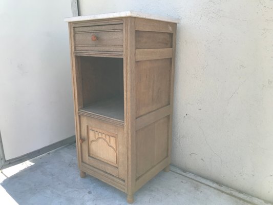 Art Deco Oak Bedside Table with a Marble Top, 1920s-WQQ-1365299