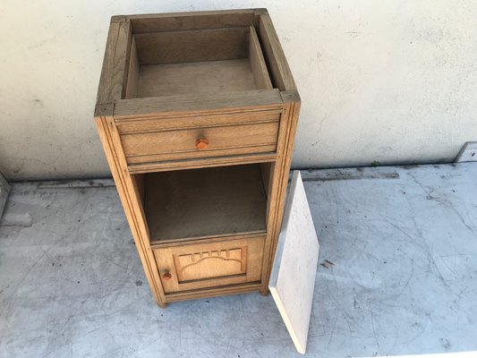 Art Deco Oak Bedside Table with a Marble Top, 1920s-WQQ-1365299