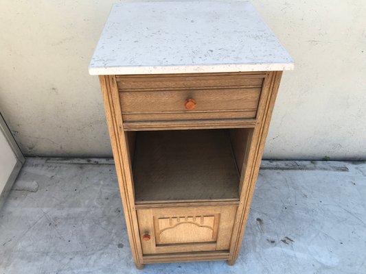 Art Deco Oak Bedside Table with a Marble Top, 1920s-WQQ-1365299