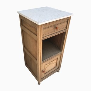 Art Deco Oak Bedside Table with a Marble Top, 1920s-WQQ-1365299