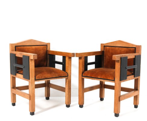 Art Deco Oak Haagse School Armchairs by Jacques Grubben, 1930, Set of 2-MY-1092248