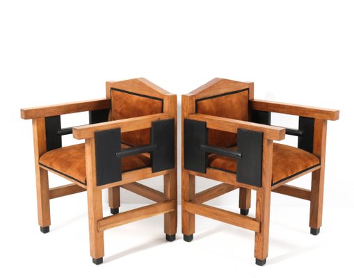 Art Deco Oak Haagse School Armchairs by Jacques Grubben, 1930, Set of 2-MY-1092248