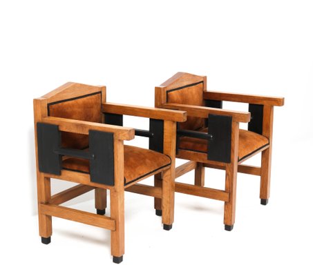 Art Deco Oak Haagse School Armchairs by Jacques Grubben, 1930, Set of 2-MY-1092248