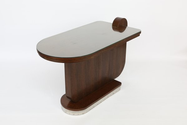 Art Deco Oak Side Table with Glass Top, 1930s-UAK-1427887