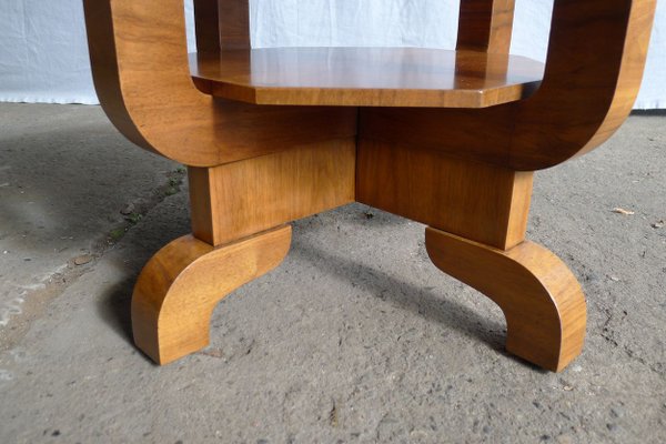 Art Deco Octagonal Coffee Table in Walnut & Marble Top with Geometric Inlays, 1920s-VRE-624007