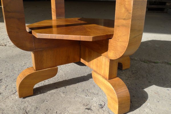 Art Deco Octagonal Coffee Table in Walnut & Marble Top with Geometric Inlays, 1920s-VRE-624007