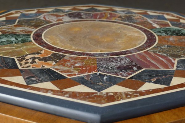 Art Deco Octagonal Coffee Table in Walnut & Marble Top with Geometric Inlays, 1920s-VRE-624007