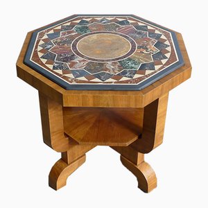 Art Deco Octagonal Coffee Table in Walnut & Marble Top with Geometric Inlays, 1920s-VRE-624007