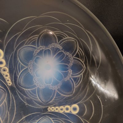 Art Deco Opalescent Glass Bowl with Lotus Flowers and Water Ripples by Sabino, France, 1930s-SAK-1785259