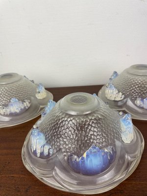 Art Deco Opalescent Pressed Ice Glass Lampshades from Ezan, France, 1930s, Set of 4-WQJ-1704726