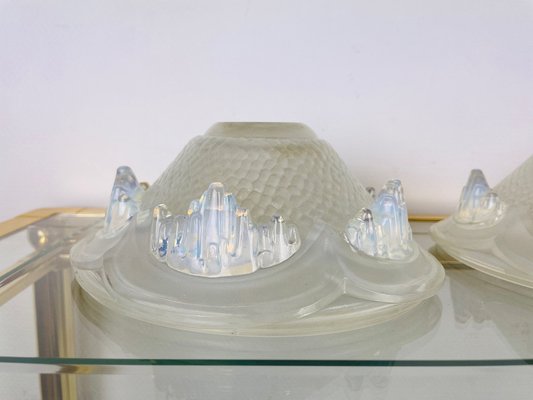 Art Deco Opalescent Pressed Ice Glass Lampshades from Ezan, France, 1930s, Set of 4-WQJ-1704726