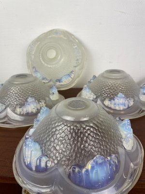 Art Deco Opalescent Pressed Ice Glass Lampshades from Ezan, France, 1930s, Set of 4-WQJ-1704726