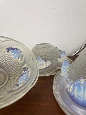 Art Deco Opalescent Pressed Ice Glass Lampshades from Ezan, France, 1930s, Set of 4-WQJ-1704726