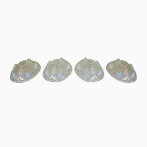 Art Deco Opalescent Pressed Ice Glass Lampshades from Ezan, France, 1930s, Set of 4-WQJ-1704726