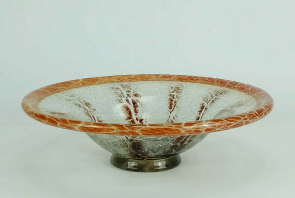 Art Deco Orange and Dark Red Ikora Glass Bowl by Karl Wiedmann for WMF, 1930s-FH-694709