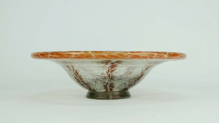 Art Deco Orange and Dark Red Ikora Glass Bowl by Karl Wiedmann for WMF, 1930s-FH-694709