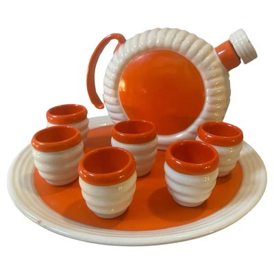 Art Deco Orange and White Ceramic Rosolio Service by Rome Umbertide, 1930s, Set of 8-NMK-1821218