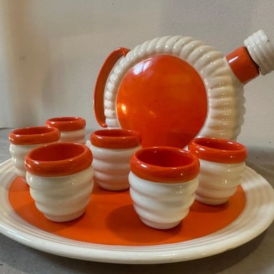 Art Deco Orange and White Ceramic Rosolio Service by Rome Umbertide, 1930s, Set of 8-NMK-1821218