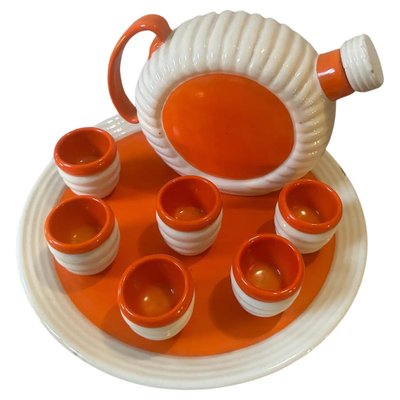 Art Deco Orange and White Ceramic Rosolio Service by Rome Umbertide, 1930s, Set of 8-NMK-1821218