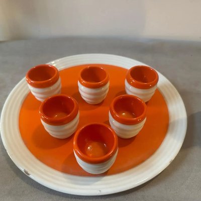 Art Deco Orange and White Ceramic Rosolio Service by Rome Umbertide, 1930s, Set of 8-NMK-1821218