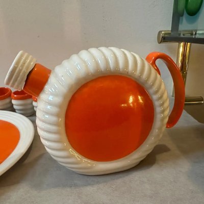 Art Deco Orange and White Ceramic Rosolio Service by Rome Umbertide, 1930s, Set of 8-NMK-1821218