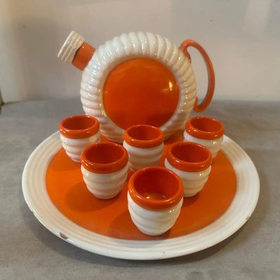 Art Deco Orange and White Ceramic Rosolio Service by Rome Umbertide, 1930s, Set of 8-NMK-1821218