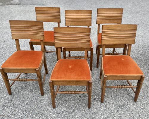 Art Deco Orange Fabric Chairs, Set of 6-DY-1338003